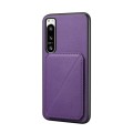 For Sony Xperia 5 IV D04 Calf Texture Dual Card Slot Holder Phone Case(Purple)