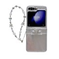 For Samsung Galaxy Z Flip5 5G Skin Feel PC Feather Gauze Glitter Paper Camellia Phone Case with Brac