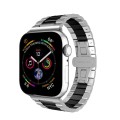 For Apple Watch Series 2 42mm Three-bead Butterfly Buckle Metal Watch Band(Silver Black)
