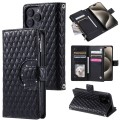 For iPhone 15 Pro Max Glitter Lattice Zipper Wallet Leather Phone Case(Black)
