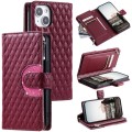 For iPhone 15 Glitter Lattice Zipper Wallet Leather Phone Case(Wine Red)