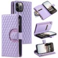 For iPhone 12 / 12 Pro Glitter Lattice Zipper Wallet Leather Phone Case(Purple)