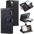 For iPhone 12 Pro Max Glitter Lattice Zipper Wallet Leather Phone Case(Black)