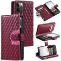 For iPhone 11 Pro Glitter Lattice Zipper Wallet Leather Phone Case(Wine Red)