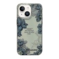 For iPhone 15 Crystal Ice Cooling Shockproof TPU Phone Case(Dark Blue Flower)