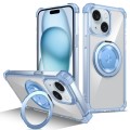 For iPhone 15 Gold Shield CD Pattern MagSafe Magnetic Phone Case with Rotating Stand(Transparent Blu