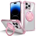 For iPhone 14 Pro Gold Shield CD Pattern MagSafe Magnetic Phone Case with Rotating Stand(Transparent