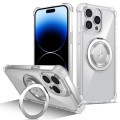 For iPhone 14 Pro Gold Shield CD Pattern MagSafe Magnetic Phone Case with Rotating Stand(Transparent