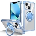 For iPhone 13 Gold Shield CD Pattern MagSafe Magnetic Phone Case with Rotating Stand(Transparent Blu