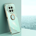 For Realme 12 5G XINLI Straight 6D Plating Gold Edge TPU Shockproof Case with Ring Holder(Mint Green