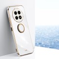 For Realme 12 5G XINLI Straight 6D Plating Gold Edge TPU Shockproof Case with Ring Holder(White)