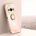 For Xiaomi Redmi A3 XINLI Straight 6D Plating Gold Edge TPU Shockproof Case with Ring Holder(Pink)