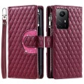 For Xiaomi Redmi Note 12S Glitter Lattice Zipper Wallet Leather Phone Case(Wine Red)