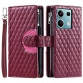 For Xiaomi Redmi Note 13 4G Global Glitter Lattice Zipper Wallet Leather Phone Case(Wine Red)