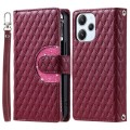 For Xiaomi Poco M6 Pro 5G Glitter Lattice Zipper Wallet Leather Phone Case(Wine Red)