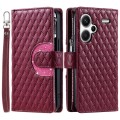 For Xiaomi Redmi Note 13 Pro+ Glitter Lattice Zipper Wallet Leather Phone Case(Wine Red)