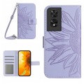 For TCL 505 Skin Feel Sun Flower Embossed Flip Leather Phone Case with Lanyard(Purple)