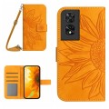 For TCL 505 Skin Feel Sun Flower Embossed Flip Leather Phone Case with Lanyard(Yellow)