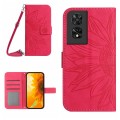 For TCL 505 Skin Feel Sun Flower Embossed Flip Leather Phone Case with Lanyard(Rose Red)