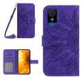 For TCL 502 Skin Feel Sun Flower Embossed Flip Leather Phone Case with Lanyard(Dark Purple)
