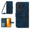 For TCL 50 SE/40 NxtPaper 4G Skin Feel Sun Flower Embossed Flip Leather Phone Case with Lanyard(Inky