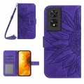 For TCL 50 SE/40 NxtPaper 4G Skin Feel Sun Flower Embossed Flip Leather Phone Case with Lanyard(Dark
