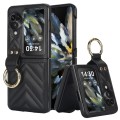 For OPPO Find N3 Flip V-shaped PU Hybrid TPU Ring Holder Phone Case(Black)
