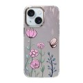 For iPhone 15 Cooling Flash Feather TPU + PC Phone Case(Butterfly Flowers)