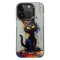 For iPhone 15 Pro Max Painted Color Ink Animals TPU Phone Case(Black Cat)