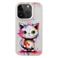For iPhone 15 Pro Painted Color Ink Animals TPU Phone Case(Graffiti Cat)