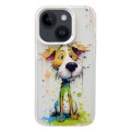 For iPhone 15 Painted Color Ink Animals TPU Phone Case(Graffiti Dog)