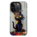 For iPhone 14 Pro Max Painted Color Ink Animals TPU Phone Case(Black Cat)