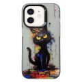 For iPhone 11 Painted Color Ink Animals TPU Phone Case(Black Cat)