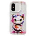 For iPhone X / XS Painted Color Ink Animals TPU Phone Case(Graffiti Cat)