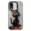 For iPhone XR Painted Color Ink Animals TPU Phone Case(Black Cat)