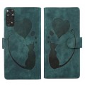 For Xiaomi Redmi Note 11S 4G / Note 12S Pen Heart Cat Embossed Leather Phone Case(Green)