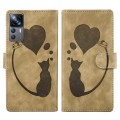 For Xiaomi 12T / 12T Pro Pen Heart Cat Embossed Leather Phone Case(Apricot)