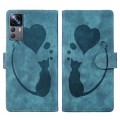 For Xiaomi 12T / 12T Pro Pen Heart Cat Embossed Leather Phone Case(Blue)