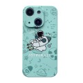For iPhone 15 Liquid Silicone Straight Side Phone Case(Green Astronaut)