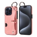 For iPhone 15 Pro Max Calf Texture Wrist Card Slot Ring Phone Case(Pink)