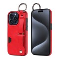 For iPhone 15 Pro Calf Texture Wrist Card Slot Ring Phone Case(Red)