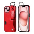 For iPhone 15 Calf Texture Wrist Card Slot Ring Phone Case(Red)
