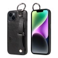 For iPhone 14 Calf Texture Wrist Card Slot Ring Phone Case(Black)