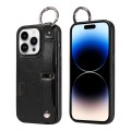 For iPhone 14 Pro Calf Texture Wrist Card Slot Ring Phone Case(Black)