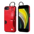 For iPhone 7 / 8 / SE 2022 Calf Texture Wrist Card Slot Ring Phone Case(Red)