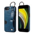 For iPhone 7 / 8 / SE 2022 Calf Texture Wrist Card Slot Ring Phone Case(Blue)