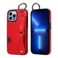 For iPhone 13 Pro Max Calf Texture Wrist Card Slot Ring Phone Case(Red)