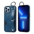 For iPhone 13 Pro Max Calf Texture Wrist Card Slot Ring Phone Case(Blue)