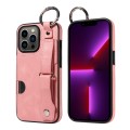 For iPhone 13 Pro Calf Texture Wrist Card Slot Ring Phone Case(Pink)