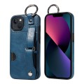 For iPhone 13 Calf Texture Wrist Card Slot Ring Phone Case(Blue)
